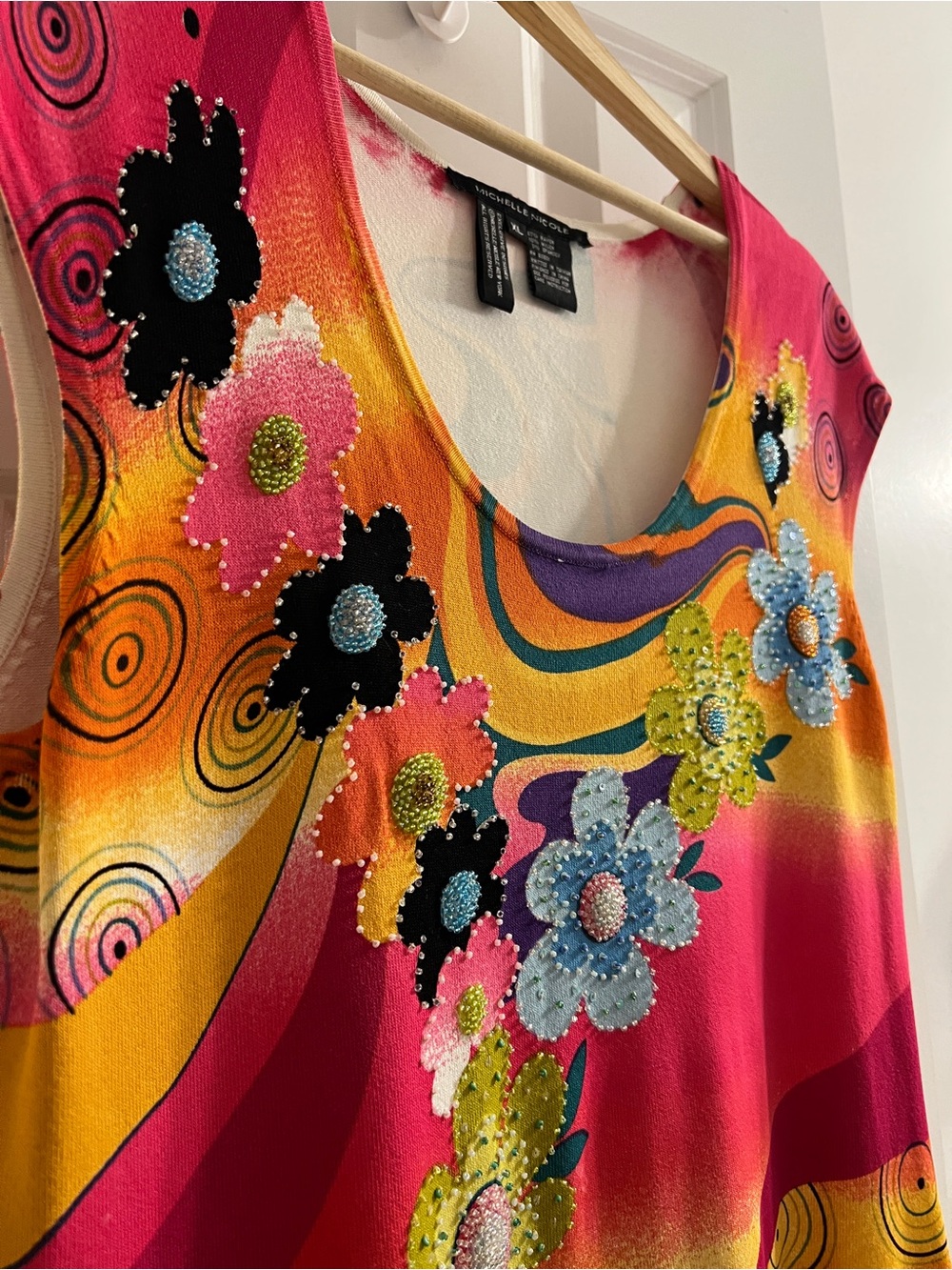 Y2K Michelle Nicole Bright Floral Scoop Neck Tank Blouse Rayon -XL - Picture 3 of 8